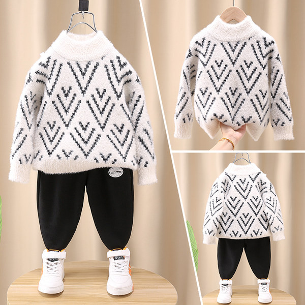 Berniukų žieminis megztinis ilgomis rankovėmis Polo apykakle