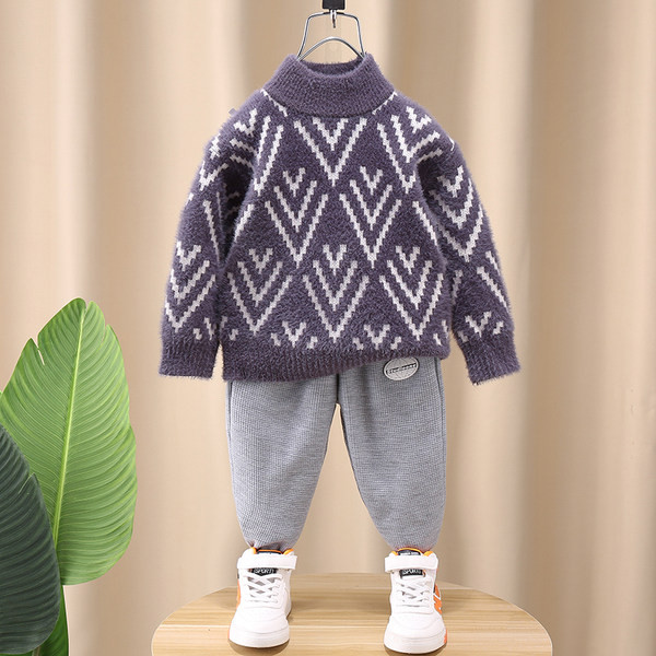 Berniukų žieminis megztinis ilgomis rankovėmis Polo apykakle