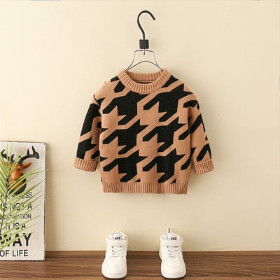 Pulover la modă cu mânecă lungă cu gât rotund pentru băieți