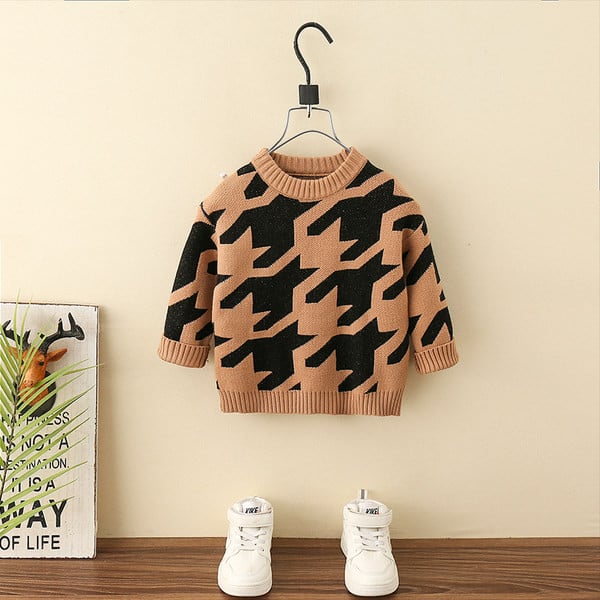 Pulover la modă cu mânecă lungă cu gât rotund pentru băieți