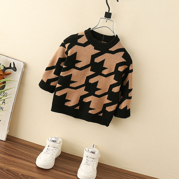 Pulover la modă cu mânecă lungă cu gât rotund pentru băieți