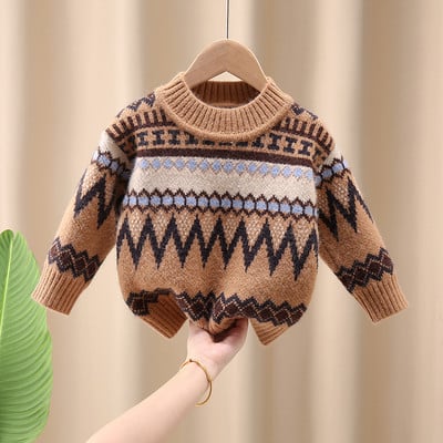 Pulover tricotat pentru copii cu forme geometrice - potrivit pentru baieti
