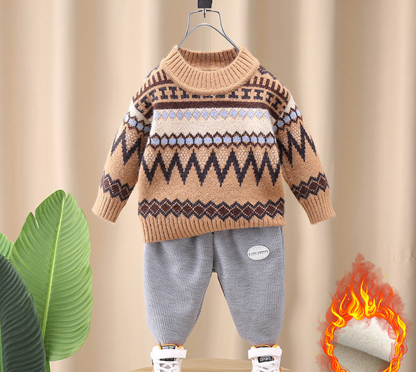 Pulover tricotat pentru copii cu forme geometrice - potrivit pentru baieti