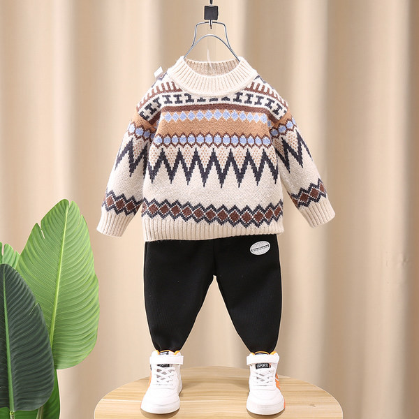 Pulover tricotat pentru copii cu forme geometrice - potrivit pentru baieti