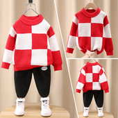 Dviejų spalvų vaikiškas megztinis berniukams