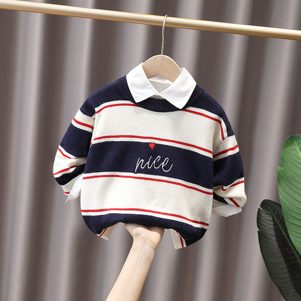 Pulover la modă cu mânecă lungă cu logo brodat pentru băieți