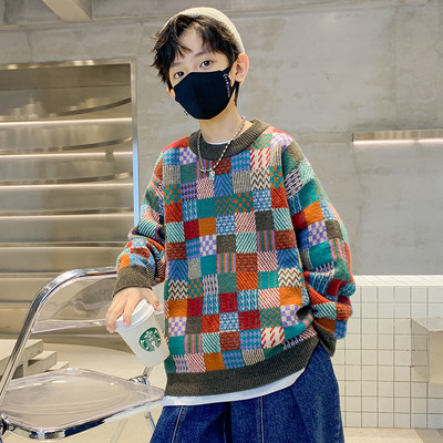 Pulover de toamnă cu mânecă lungă, cu gâtul turn, pentru băieți