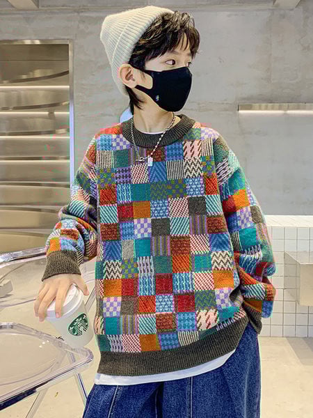 Pulover de toamnă cu mânecă lungă, cu gâtul turn, pentru băieți