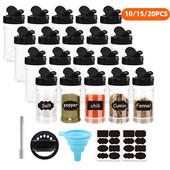 4/10/15/20 tk etikettidega vürtsipurgid Plastikust läbipaistev vürtsipudeli konteinerid vürtside pipra soola jaoks Cocina köögi vürtsipurgi jaoks