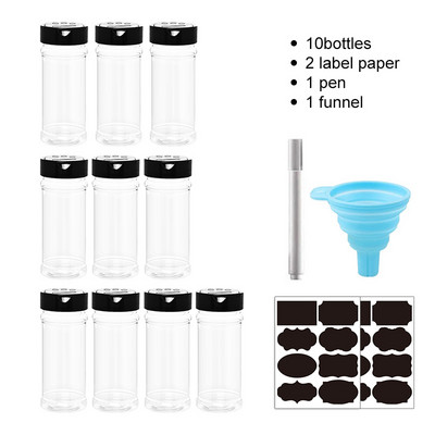 4/10/15/20 tk etikettidega vürtsipurgid Plastikust läbipaistev vürtsipudeli konteinerid vürtside pipra soola jaoks Cocina köögi vürtsipurgi jaoks