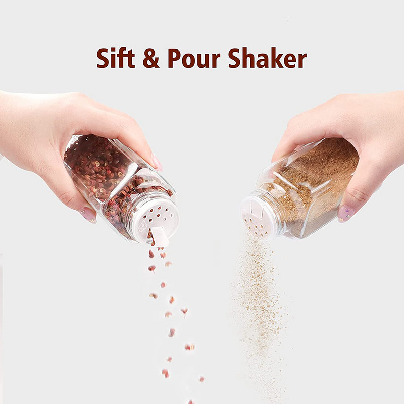 Stiklainiai prieskoniams 12vnt Stiklinis prieskonių tvarkytuvas Virtuvinės druskos ir pipirų plaktuvai su sijojamo purtytuvo dangteliu, lipdukais laikymo talpykla