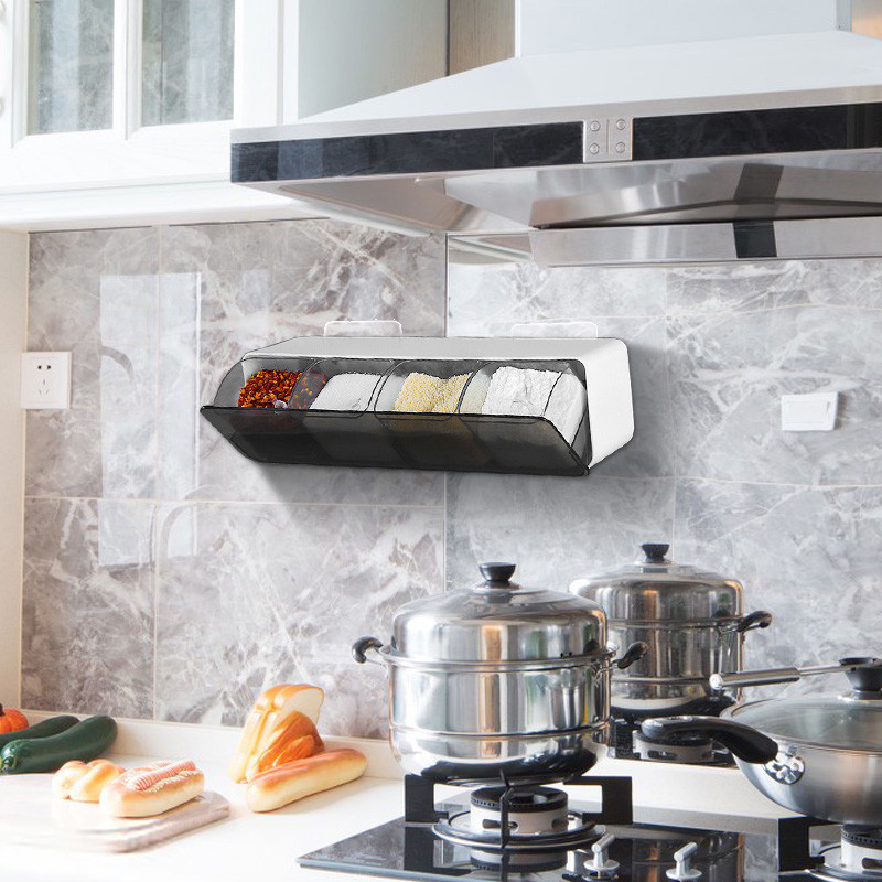 Konyhai falra szerelhető fűszerszervező állvány Só-bors shakerek Fűszerüvegek Fűszertartó edény kanálokkal Fűszerszervező eszköz