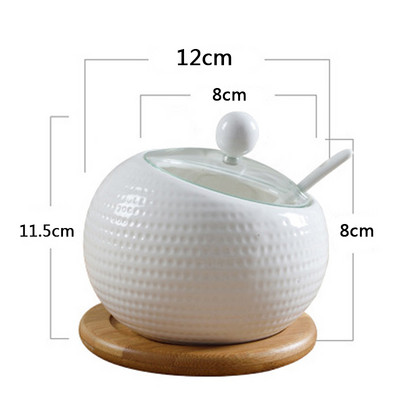 Puidust kaanega keraamilised maitseainepurgid Soolatopsid Köögitarbed Valge vürtsika lusikakomplekt Valge suhkrukarp