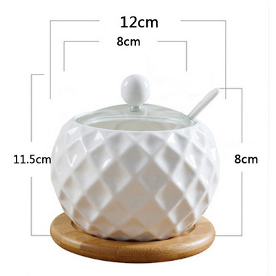 Puidust kaanega keraamilised maitseainepurgid Soolatopsid Köögitarbed Valge vürtsika lusikakomplekt Valge suhkrukarp