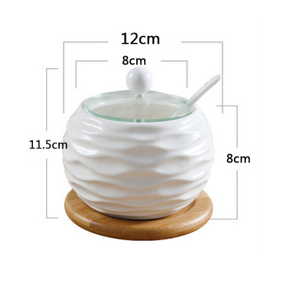 Puidust kaanega keraamilised maitseainepurgid Soolatopsid Köögitarbed Valge vürtsika lusikakomplekt Valge suhkrukarp