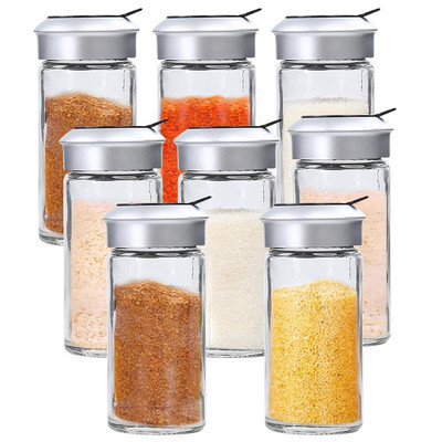 Átlátszó üveg konyhai kütyük Fűszerpaprika shaker Fűszerüveg Forgó fedél Fűszerdoboz Só Cukorüveg