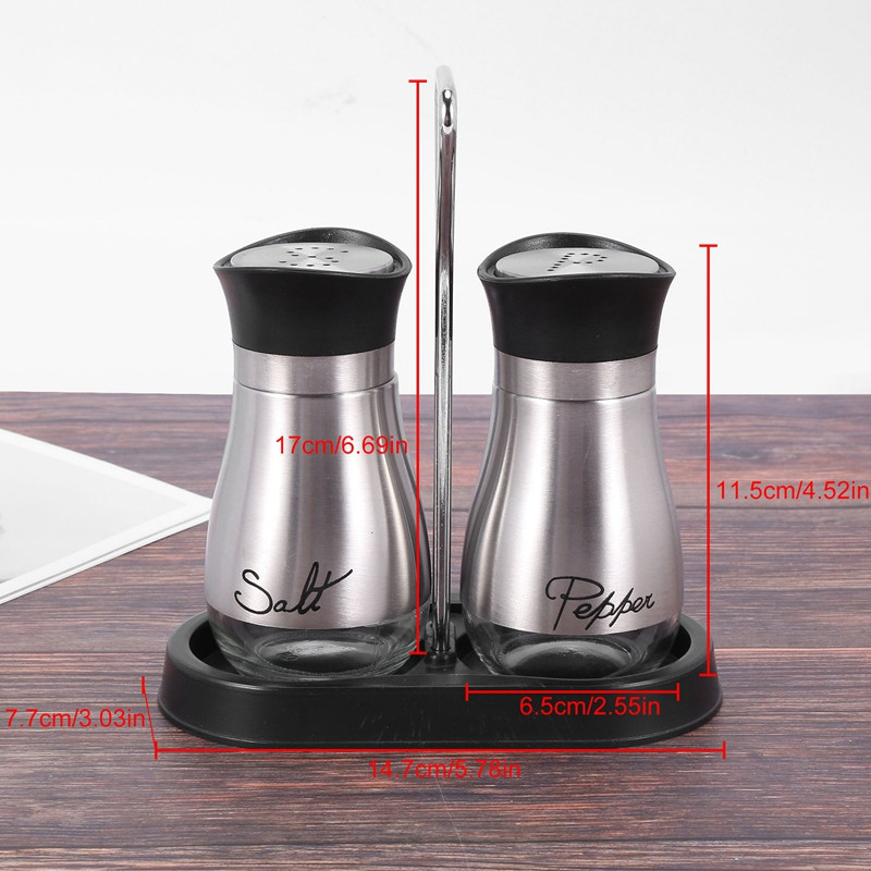 Praktični set posuda za sol i papar - visokokvalitetni nehrđajući čelik sa staklenim dnom i postoljem od 4 inča - 4 inča x 6 inča x 2 inča