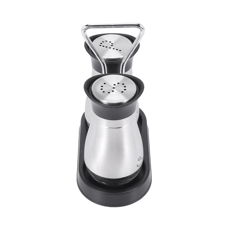 Praktični set posuda za sol i papar - visokokvalitetni nehrđajući čelik sa staklenim dnom i postoljem od 4 inča - 4 inča x 6 inča x 2 inča