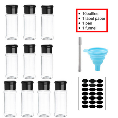 5/10/15/20 vnt Prieskonių stiklainiai su etiketėmis Plastikiniai skaidrūs prieskonių buteliai, skirti prieskoniams pipirams, druskai, kokainai, virtuvės prieskonių stiklainiui