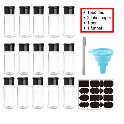 5/10/15/20 vnt Prieskonių stiklainiai su etiketėmis Plastikiniai skaidrūs prieskonių buteliai, skirti prieskoniams pipirams, druskai, kokainai, virtuvės prieskonių stiklainiui