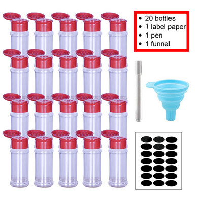 5/10/15/20 vnt Prieskonių stiklainiai su etiketėmis Plastikiniai skaidrūs prieskonių buteliai, skirti prieskoniams pipirams, druskai, kokainai, virtuvės prieskonių stiklainiui