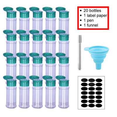 5/10/15/20 vnt Prieskonių stiklainiai su etiketėmis Plastikiniai skaidrūs prieskonių buteliai, skirti prieskoniams pipirams, druskai, kokainai, virtuvės prieskonių stiklainiui