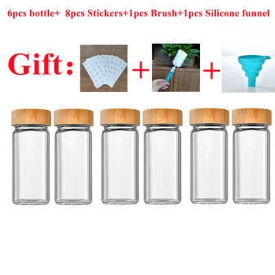 6 vnt 4 uncijų stikliniai prieskonių laikymo stiklainiai su bambuko dangteliu Virtuvinė druskos plaktuvas pipirų prieskonių laikymo talpykla Žolelių prieskonių įrankiai