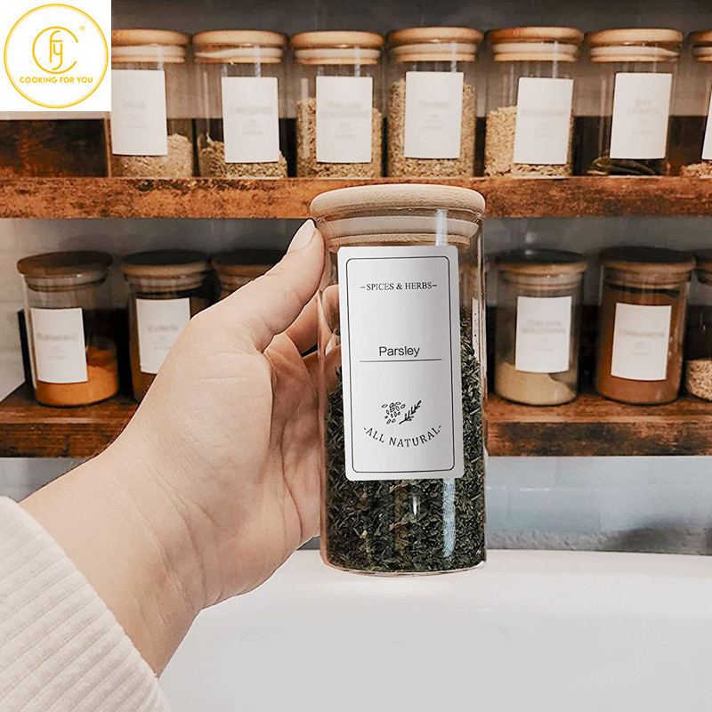 6 vnt 4 uncijų stikliniai prieskonių laikymo stiklainiai su bambuko dangteliu Virtuvinė druskos plaktuvas pipirų prieskonių laikymo talpykla Žolelių prieskonių įrankiai