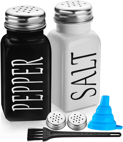 6 tk soola ja pipra loksuti komplekt Vintage klaasist mustvalged purgid roostevabast terasest kaanega maitseaine dosaatori pudelid köögis