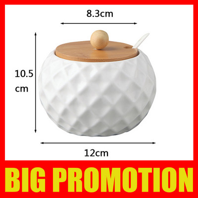 Keramičke staklenke za začine s drvenim poklopcem Solani kuhinjski pribor Organizator bijelih začina Kanister Set žlica Kutija za bijeli šećer