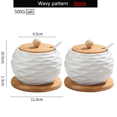 Keramičke staklenke za začine s drvenim poklopcem Solani kuhinjski pribor Organizator bijelih začina Kanister Set žlica Kutija za bijeli šećer