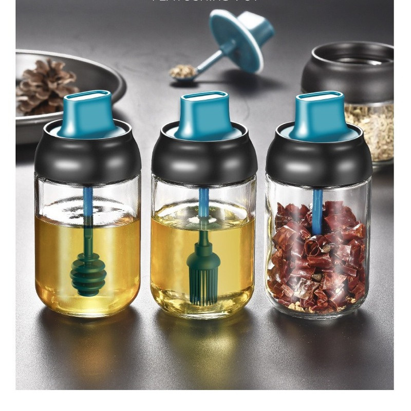 250 ml-es Fűszerüveg kupak Lezárt Cruet Fűszeres Fűszeres tégelyek Fedős Kanál fűszerekhez Borspalackok Sószórók Konyhai tároló