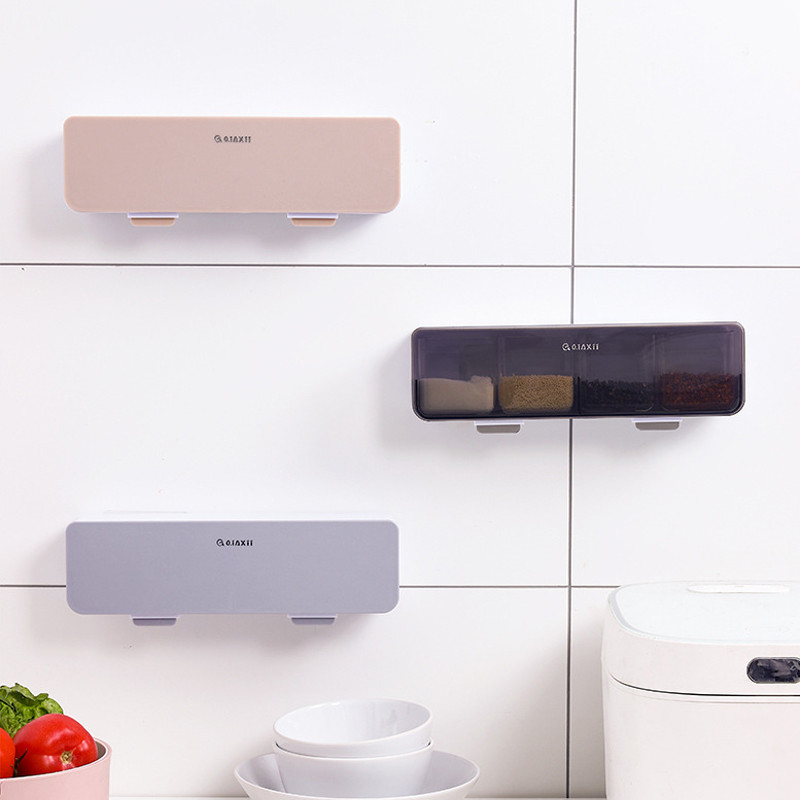 Konyha Falra szerelhető fűszeres doboz Só Bors Fűszertartó tartó Üveg Cukor tál kütyü szett Fűszerdoboz tároló rendszerező eszközök