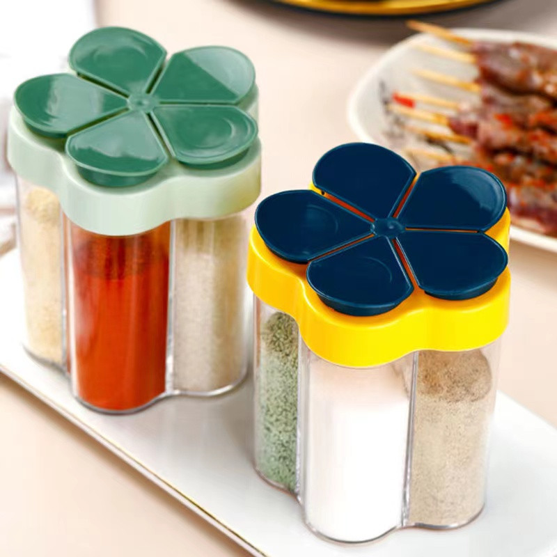 Ízesítő tégelyek integrált 5 rács Só- és borsszórók Konyhai fűszerdoboz kültéri grillfűszeres tégely Gyógynövény- és fűszereszközök