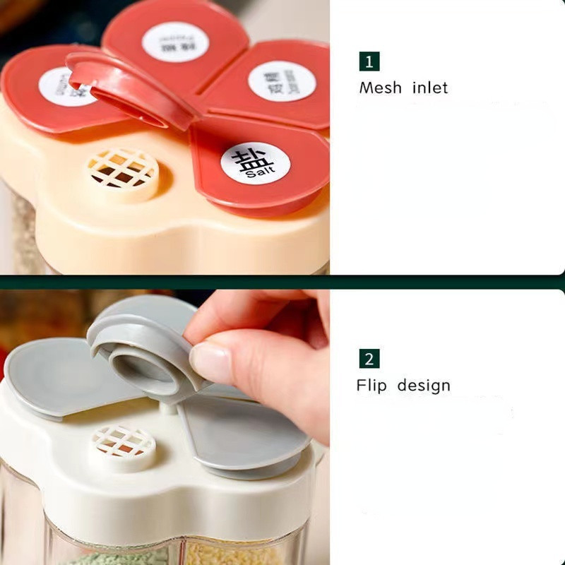 Ízesítő tégelyek integrált 5 rács Só- és borsszórók Konyhai fűszerdoboz kültéri grillfűszeres tégely Gyógynövény- és fűszereszközök