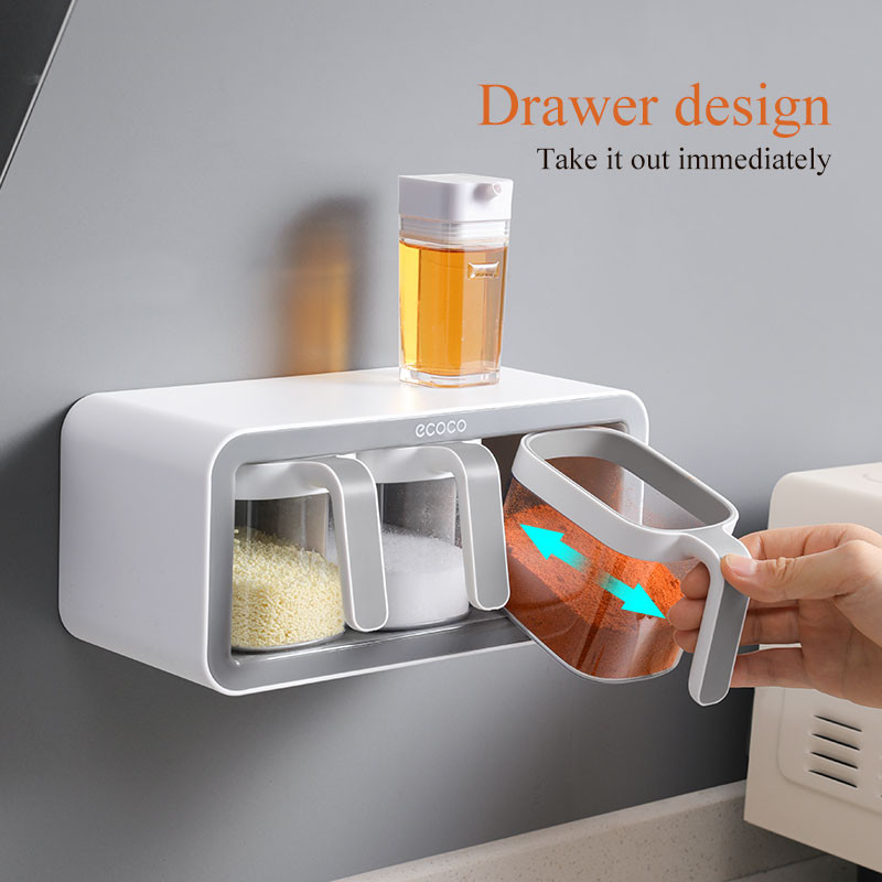 Falra szerelhető fűszertartó rendszerező Cukortál sószóró Fűszertartó Fűszerdobozok kanalakkal Konyhai kellékek tárolókészlet