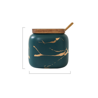 Cutie de condimente din ceramică din marmură mată nordică Set de rezervor cutie de bucătărie creativă Tavă cu capac din lemn Saliera Borcan de condimente Accesorii pentru casă
