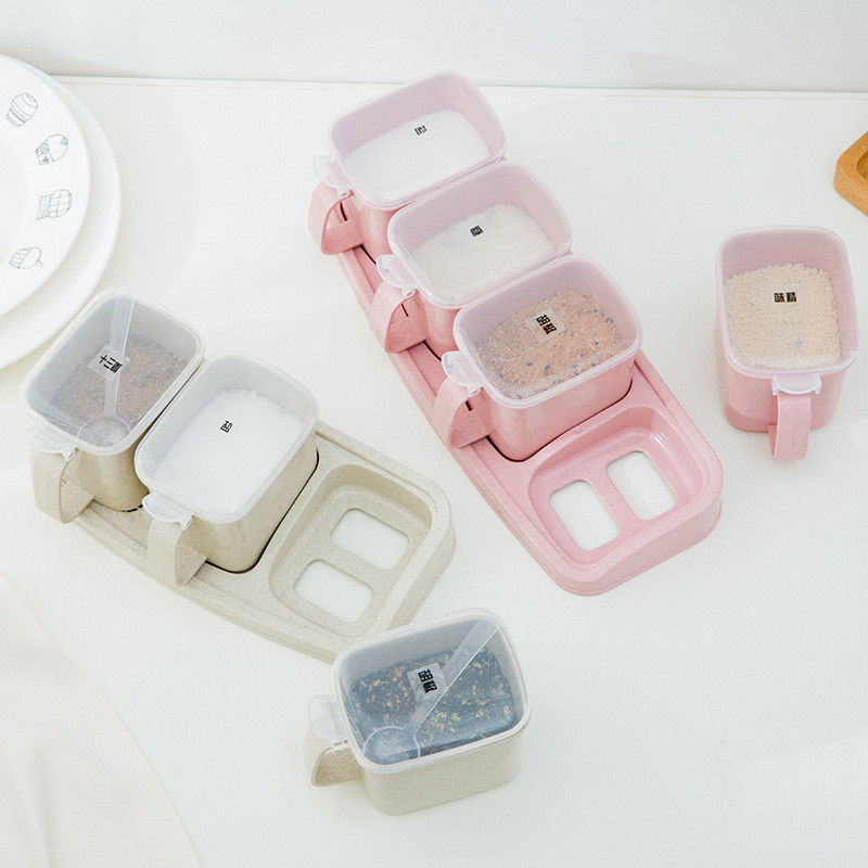 Set cutie de condimente cu 4 grile pentru condimente Sare Borcane de zahăr Recipient de depozitare pentru condimente cu piper cu linguri mici Accesorii de bucătărie