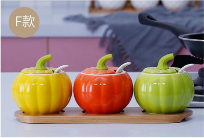 3 dalių rinkinys / virtuvės reikmenys Keraminiai prieskoniai Pipirai Druska Stiklas Cruet Trapecijos formos Bambuko stovo padėklas virtuvės prieskonių įrankis