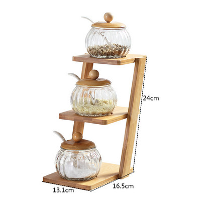 3 dalių rinkinys / virtuvės reikmenys Keraminiai prieskoniai Pipirai Druska Stiklas Cruet Trapecijos formos Bambuko stovo padėklas virtuvės prieskonių įrankis