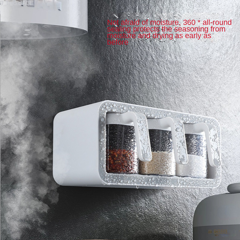 Prie sienos montuojamas prieskonių stovas, cukraus dubenėlis, druskos plaktuvas, prieskonių talpykla virtuvės reikmenų laikymo rinkinys, prieskonių dėžutė