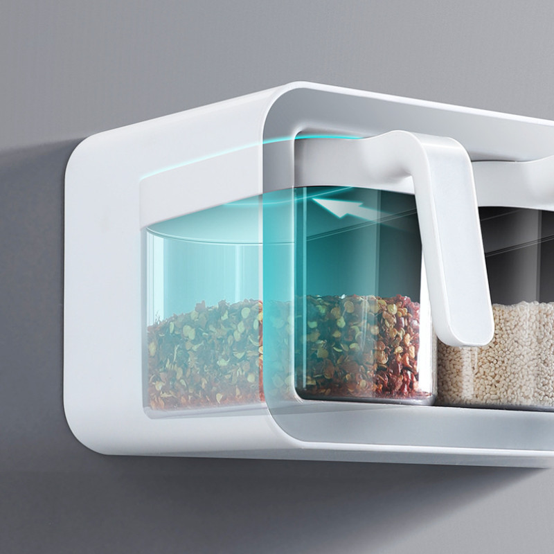 Prie sienos montuojamas prieskonių stovas, cukraus dubenėlis, druskos plaktuvas, prieskonių talpykla virtuvės reikmenų laikymo rinkinys, prieskonių dėžutė