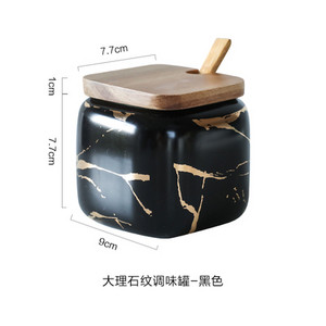 Mat mramorni uzorak Keramičke kuhinjske staklenke za začine Set uljarica Drveni poklopac Solanka Staklenke za začine Set kuhinjskih polica za pohranu začina