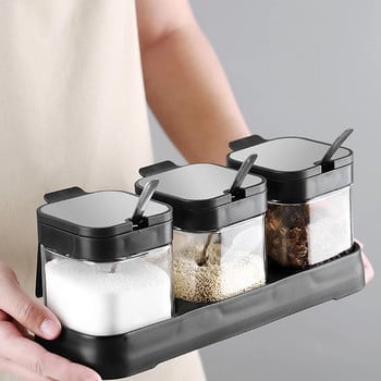 Κουτί καρυκευμάτων Συνδυασμός μπαχαρικών Βάζο μπαχαρικών Γυάλινος αναδευτήρας αλατιού MSG Household Kitchen Storage Box Σετ gadget αποξηραμένων κόκκων Δεξαμενής λαδιού