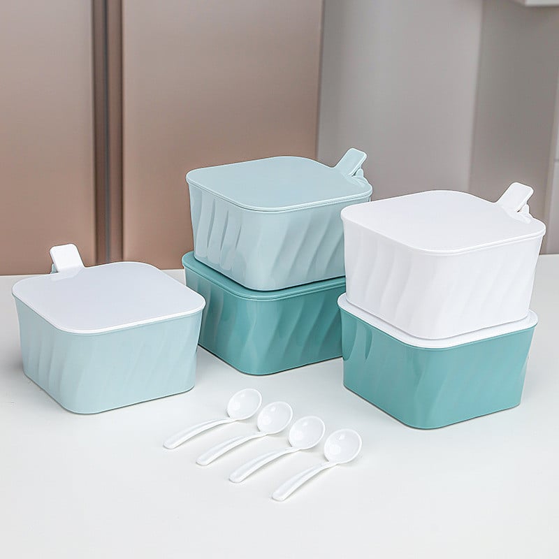 Cutie de condimente de bucătărie 4 în 1 Sare Piper Suport pentru condimente Borcane Bol de zahăr Seturi de dispozitive Cutie pentru condimente Unelte de gătit Organizator de obiecte de bucătărie