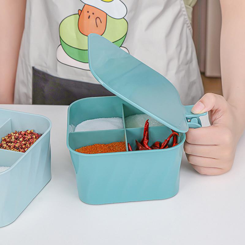 Cutie de condimente de bucătărie 4 în 1 Sare Piper Suport pentru condimente Borcane Bol de zahăr Seturi de dispozitive Cutie pentru condimente Unelte de gătit Organizator de obiecte de bucătărie