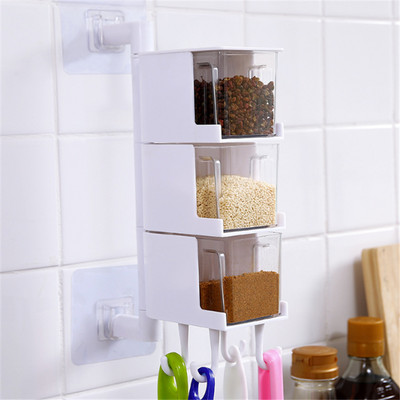 Konyhai rendszerező tároló doboz Fűszeres tégely flakon falra akasztható fűszertartó forgatható cukorsó fűszertartó edény konyhai eszköz