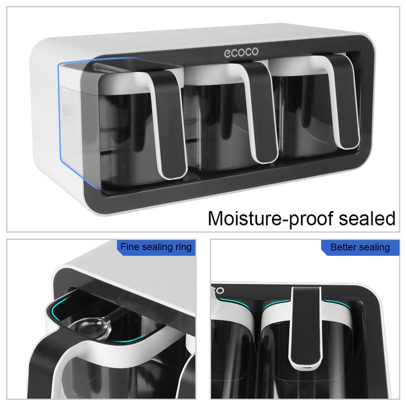 HOOMIN Cu linguri Set de depozitare Cutii de condimente Organizator Raft pentru condimente Pot de zahăr Saliera Recipient pentru condimente Montare pe perete