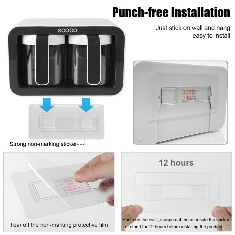 HOOMIN Cu linguri Set de depozitare Cutii de condimente Organizator Raft pentru condimente Pot de zahăr Saliera Recipient pentru condimente Montare pe perete