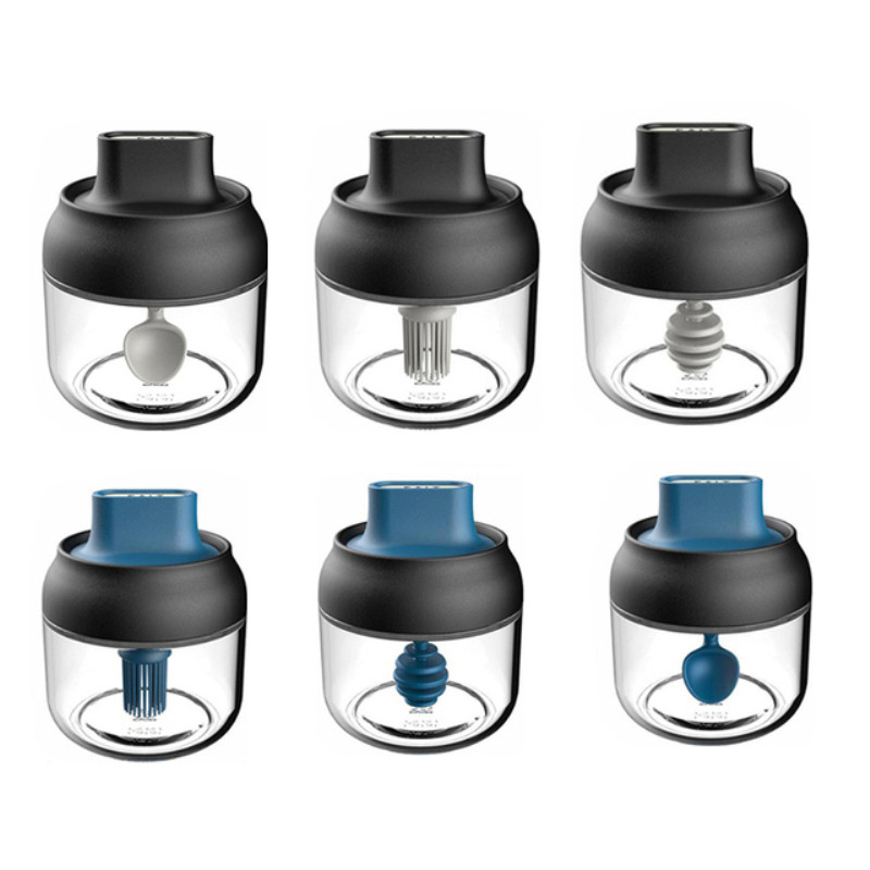 Accesorii transparente de bucătărie Borcan de condimente de sticlă pentru sare, zahăr, piper, pudră, cu lingură, sticla de condimente din plastic, borcan de sticlă de sare
